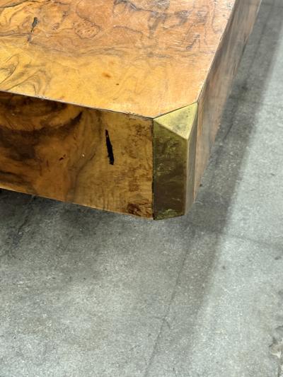 Willy Rizzo Willy Rizzo Burl Wood and Brass Coffee Table Italy 1970s