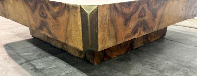 Willy Rizzo Willy Rizzo Burl Wood and Brass Coffee Table Italy 1970s