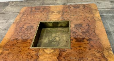 Willy Rizzo Willy Rizzo Burl Wood and Brass Coffee Table Italy 1970s