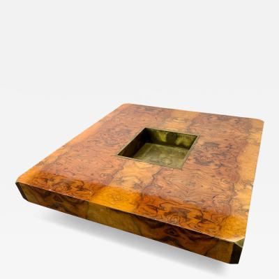 Willy Rizzo Willy Rizzo Burl Wood and Brass Coffee Table Italy 1970s