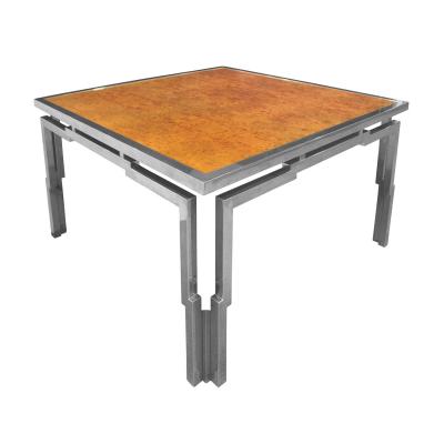 Willy Rizzo Willy Rizzo Dining Table in Chrome and Burl Wood 1970s