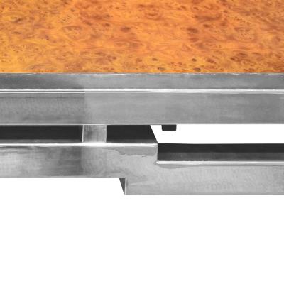 Willy Rizzo Willy Rizzo Dining Table in Chrome and Burl Wood 1970s