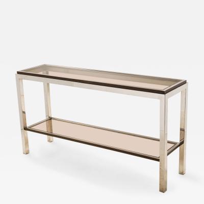 Willy Rizzo Willy Rizzo Italian Mid Century Glass and Chrome Two Tier Console Table