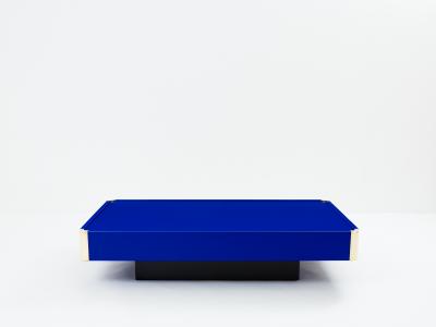 Willy Rizzo Willy Rizzo Majorelle blue lacquer and brass coffee table 1970s