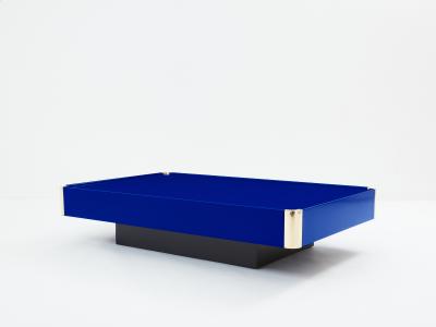 Willy Rizzo Willy Rizzo Majorelle blue lacquer and brass coffee table 1970s