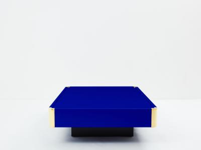 Willy Rizzo Willy Rizzo Majorelle blue lacquer and brass coffee table 1970s