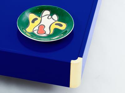 Willy Rizzo Willy Rizzo Majorelle blue lacquer and brass coffee table 1970s