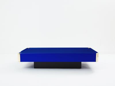 Willy Rizzo Willy Rizzo Majorelle blue lacquer and brass coffee table 1970s