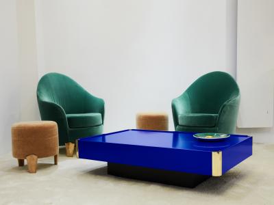 Willy Rizzo Willy Rizzo Majorelle blue lacquer and brass coffee table 1970s