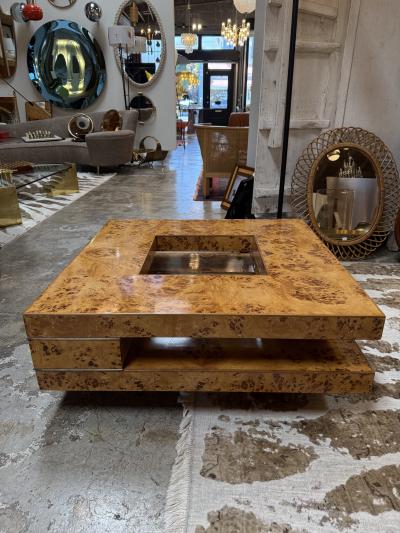 Willy Rizzo Willy Rizzo Mid Century Burl Wood Coffee Table
