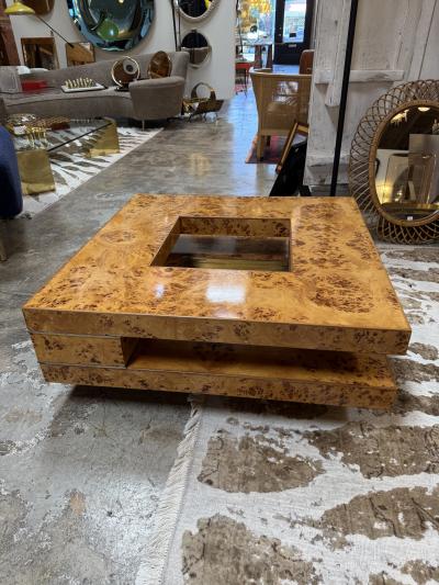 Willy Rizzo Willy Rizzo Mid Century Burl Wood Coffee Table