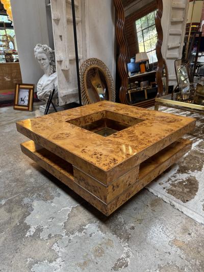 Willy Rizzo Willy Rizzo Mid Century Burl Wood Coffee Table