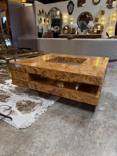 Willy Rizzo Willy Rizzo Mid Century Burl Wood Coffee Table