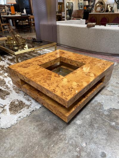 Willy Rizzo Willy Rizzo Mid Century Burl Wood Coffee Table
