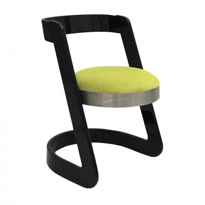 Willy Rizzo Willy Rizzo Set of Eight Black Lacquered Wood and Green Velvet Italian Chairs