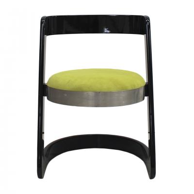 Willy Rizzo Willy Rizzo Set of Eight Black Lacquered Wood and Green Velvet Italian Chairs