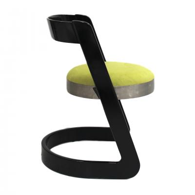 Willy Rizzo Willy Rizzo Set of Eight Black Lacquered Wood and Green Velvet Italian Chairs