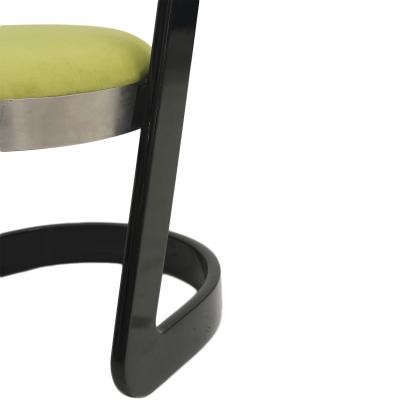 Willy Rizzo Willy Rizzo Set of Eight Black Lacquered Wood and Green Velvet Italian Chairs