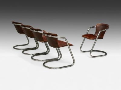Willy Rizzo Willy Rizzo attr Chromed Steel Leather Tubular Dining Chairs Italy 1970s