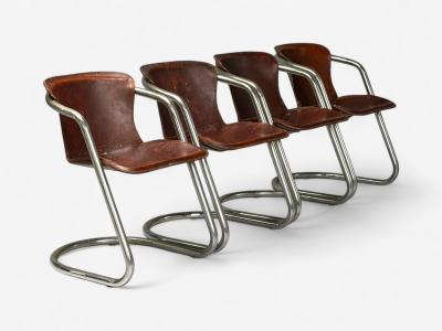 Willy Rizzo Willy Rizzo attr Chromed Steel Leather Tubular Dining Chairs Italy 1970s