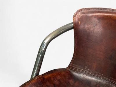 Willy Rizzo Willy Rizzo attr Chromed Steel Leather Tubular Dining Chairs Italy 1970s