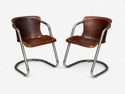 Willy Rizzo Willy Rizzo attr Chromed Steel Leather Tubular Dining Chairs Italy 1970s