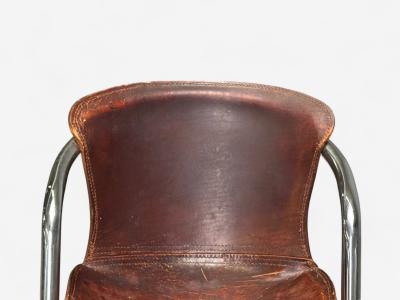Willy Rizzo Willy Rizzo attr Chromed Steel Leather Tubular Dining Chairs Italy 1970s