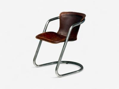 Willy Rizzo Willy Rizzo attr Chromed Steel Leather Tubular Dining Chairs Italy 1970s