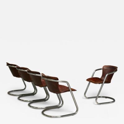 Willy Rizzo Willy Rizzo attr Chromed Steel Leather Tubular Dining Chairs Italy 1970s