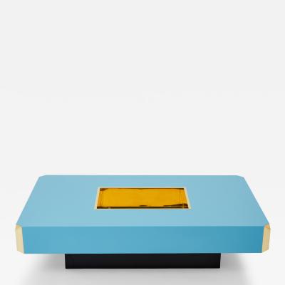 Willy Rizzo Willy Rizzo blue lacquer and brass bar coffee table Alveo 1970s