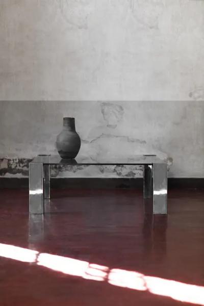 Willy Rizzo Willy Rizzo coffee table in chromed metal and dark glass 