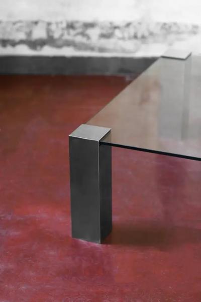 Willy Rizzo Willy Rizzo coffee table in chromed metal and dark glass 