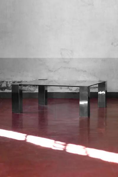 Willy Rizzo Willy Rizzo coffee table in chromed metal and dark glass 