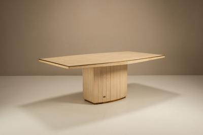 Willy Rizzo Willy Rizzo for Jean Charles Travertine and Brass Dining Table France 1970s