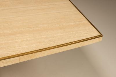 Willy Rizzo Willy Rizzo for Jean Charles Travertine and Brass Dining Table France 1970s