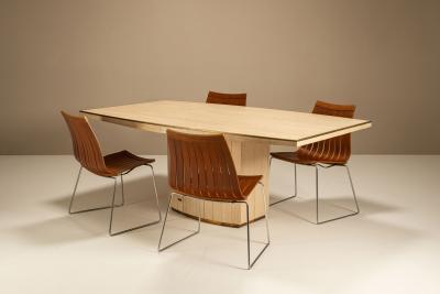 Willy Rizzo Willy Rizzo for Jean Charles Travertine and Brass Dining Table France 1970s