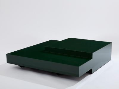 Willy Rizzo Willy Rizzo forest green lacquer square coffee table 1970s