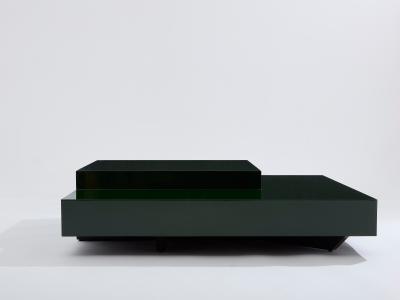 Willy Rizzo Willy Rizzo forest green lacquer square coffee table 1970s