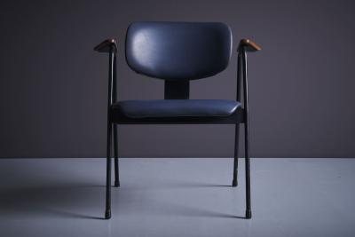 Willy Van der Meeren Pair of dark blue Willy van der Meeren Lounge Chairs in skai Belgium 1950s