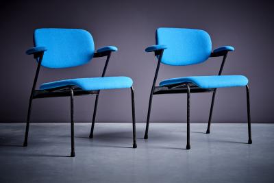 Willy Van der Meeren Willy van der Meeren for Tubax Pair of Lounge Chairs in blue Belgium 1950s