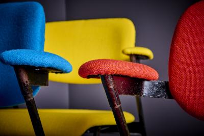 Willy Van der Meeren Willy van der Meeren for Tubax Set of 6 Lounge Chairs in blue red yellow 1950s