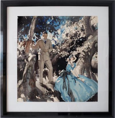 Wilmot Emerton Heitland Art Deco Handsome Couple in Garden Illustration