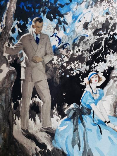 Wilmot Emerton Heitland Art Deco Handsome Couple in Garden Illustration