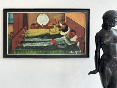 Wilson Bigaud Haitian Couple in Bed Simultaneously Adjusting their Radios Surrealism