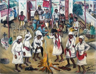 Wilson Bigaud Voodoo Ceremony Outdoors with Vodou Chicken Sacrifice