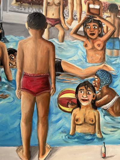 Wilson Bigaud What Are They Looking At Sexy Nude Naive Caribbean Art Swimming Pool