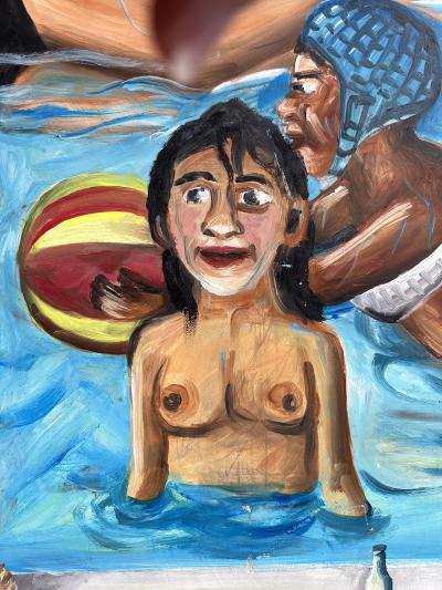 Wilson Bigaud What Are They Looking At Sexy Nude Naive Caribbean Art Swimming Pool