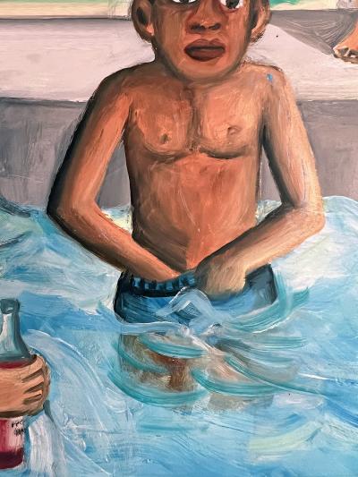 Wilson Bigaud What Are They Looking At Sexy Nude Naive Caribbean Art Swimming Pool