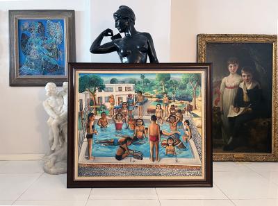 Wilson Bigaud What Are They Looking At Sexy Nude Naive Caribbean Art Swimming Pool