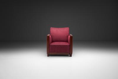 Wine Red Upholstered Art Deco Armchair Europe Mid 20th Century
